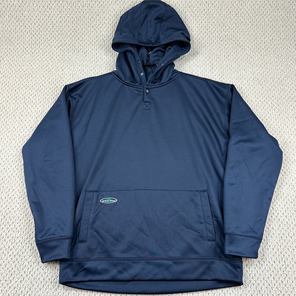 Arborwear Hoodie Mens L Navy Fleece Tech Double Thick Hooded Pullover Sweatshirt